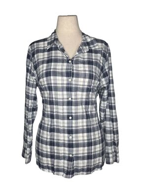 J.Crew Blue White Plaid Button Front Tie Back Shirt XL Cotton Casual